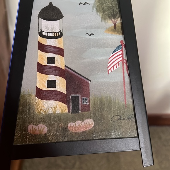 Artisan Hand painted glass and metal lighthouse candle holder lantern decor - Picture 11 of 14